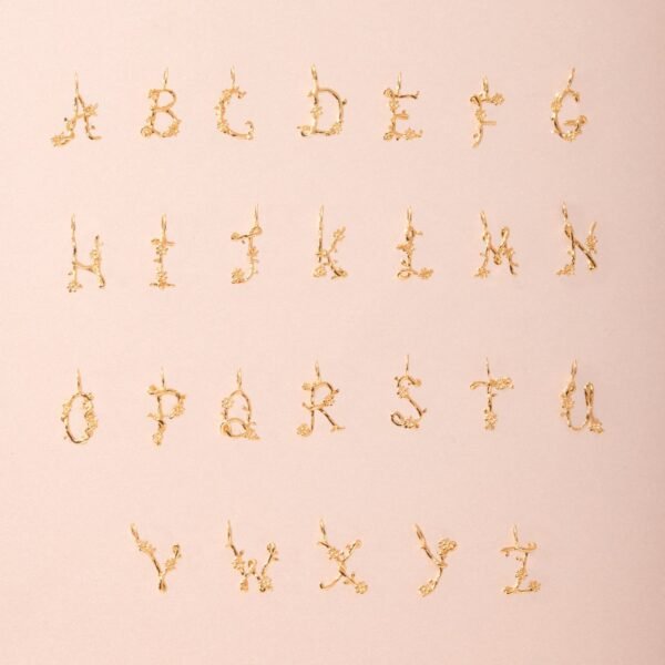 Flower Garland Alphabet Charm, Gold - Image 11